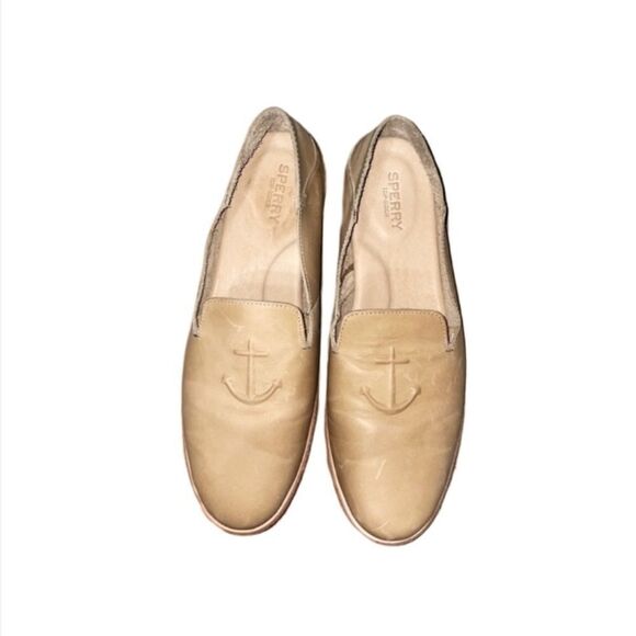 Sperry Topsider Seaport Levy Leather Loafer 10 Sailor Minimalist Cream Anchor - Picture 1 of 9